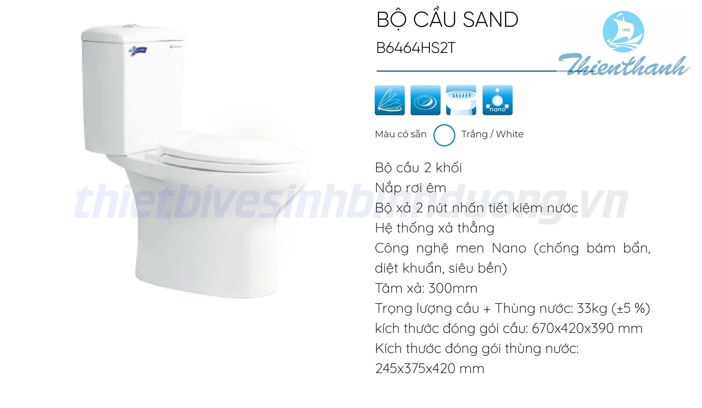 Bồn cầu Thiên Thanh SAND B6464HS2T